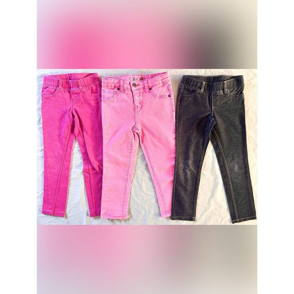 Girls Jeans Pants Lot Size 5 Jumping Beans Cherokee Pink Denim Jeggings 3 Pair